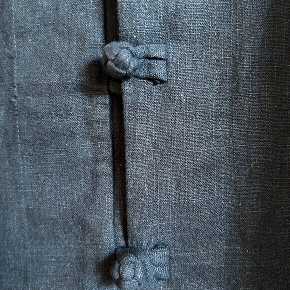 Mandarin Collar Linen Jacket (Navy Blue, M) - Picture 2 of 4